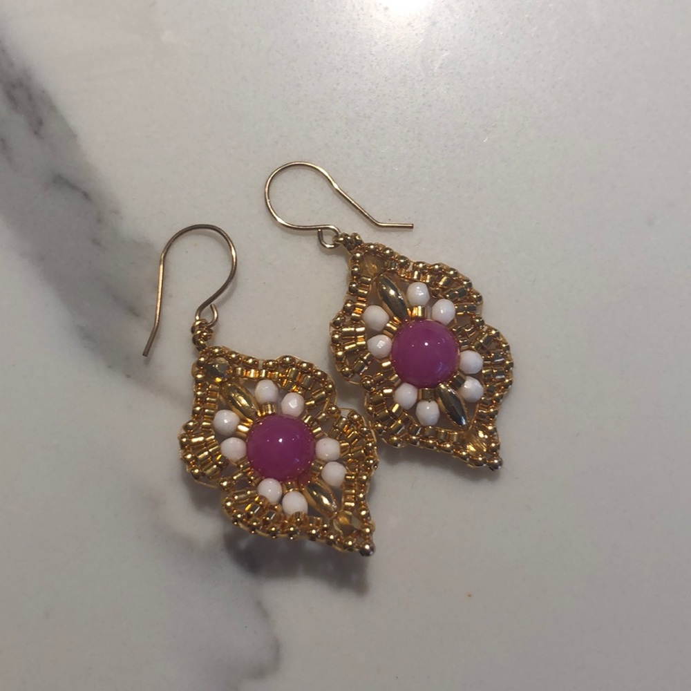 Miguel Ases gold bead and pink earrings